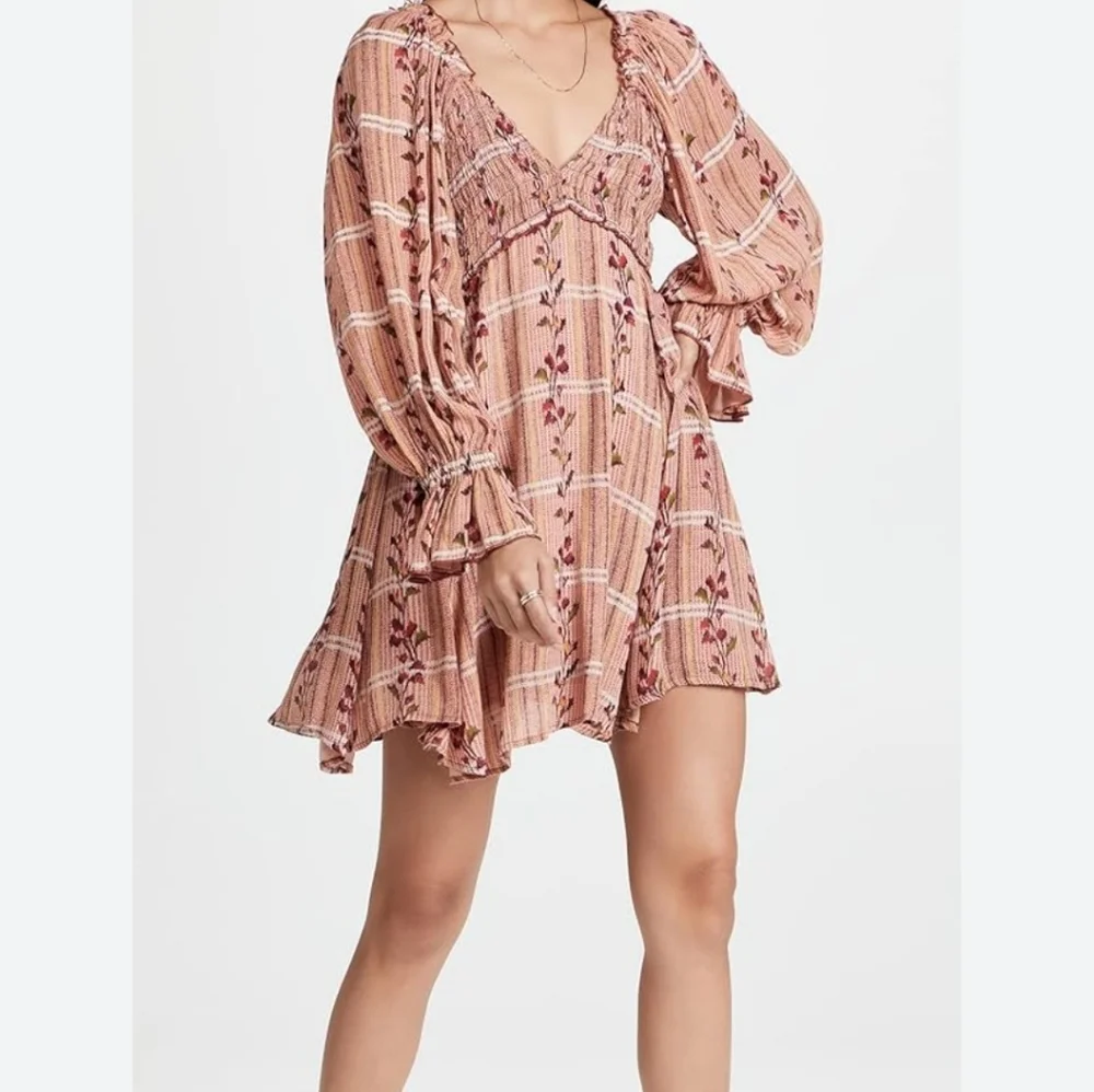 Free People Rust-Peach Floral Long Sleeve Mini Dress - Picture 5 of 15